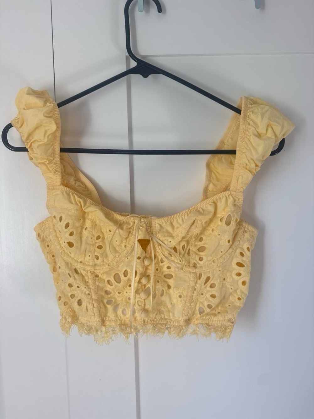 Anthropologie Pale Yellow Eyelet Lace Cropped Camisole